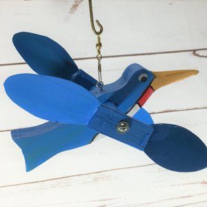 Hand Crafted Wood BLUE Bird Whirligig Outdoor
